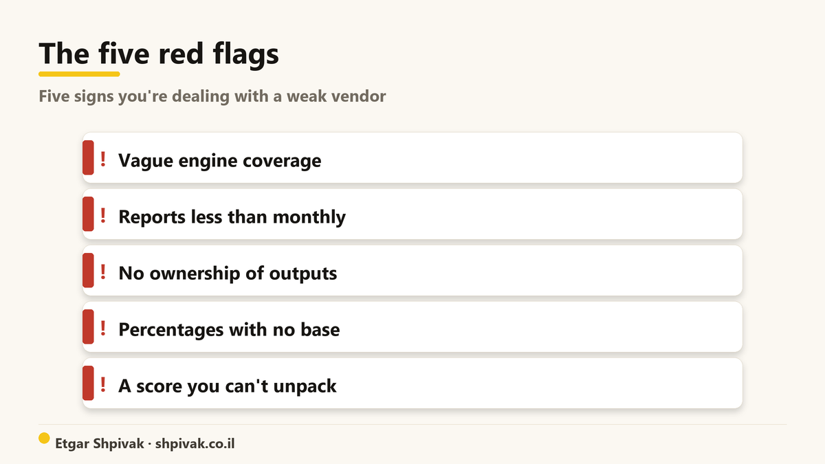 The five red flags: Five signs you're dealing with a weak vendor.